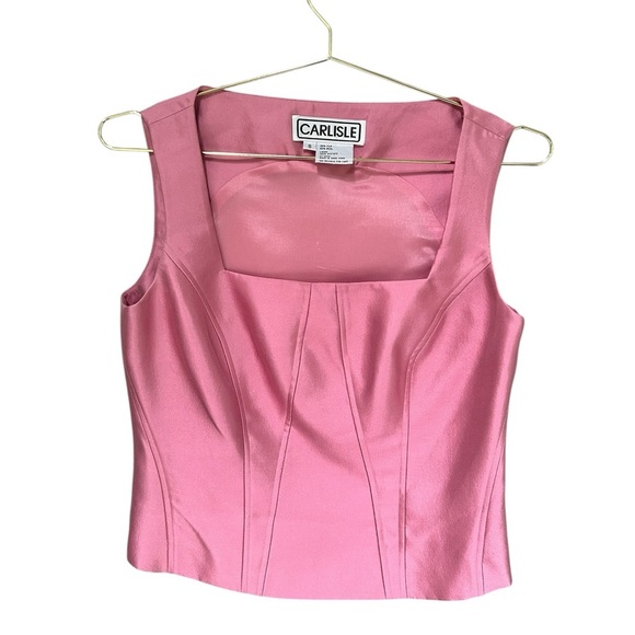 Vintage Carlisle Silk Bustier Corset Structured Tank Top in Pink Rose, Size 8 - Picture 1 of 6